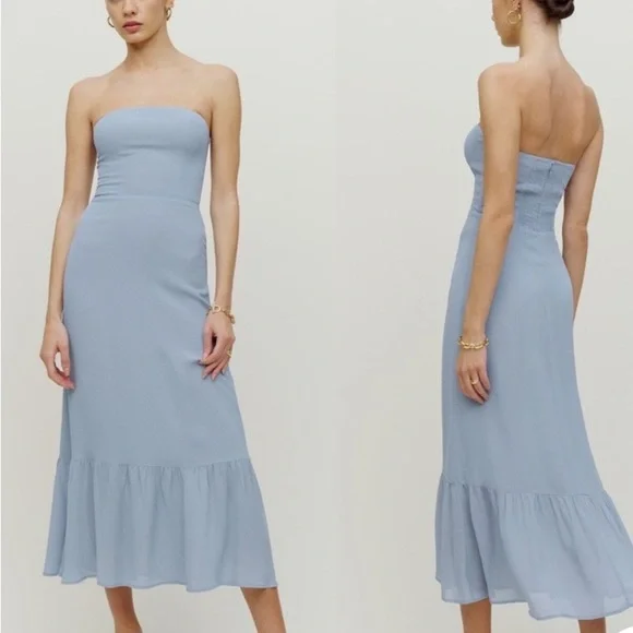 Elegant Blue Strapless Dress - Picture 1 of 4